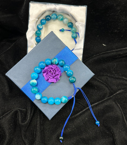 Blue Aeeq Stone Bracelet-Unisex – Free Size Fit for All( 16 Beads ,10mm size)
