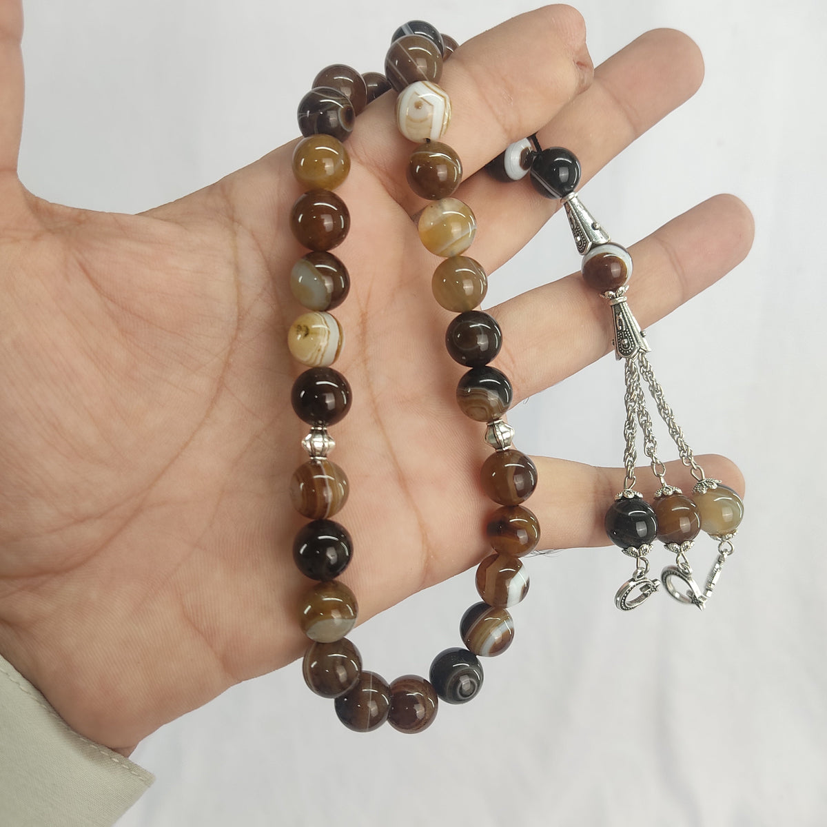Brown Sulaimani Aqeeq Stone Tasbeeh 10mm 33 beads