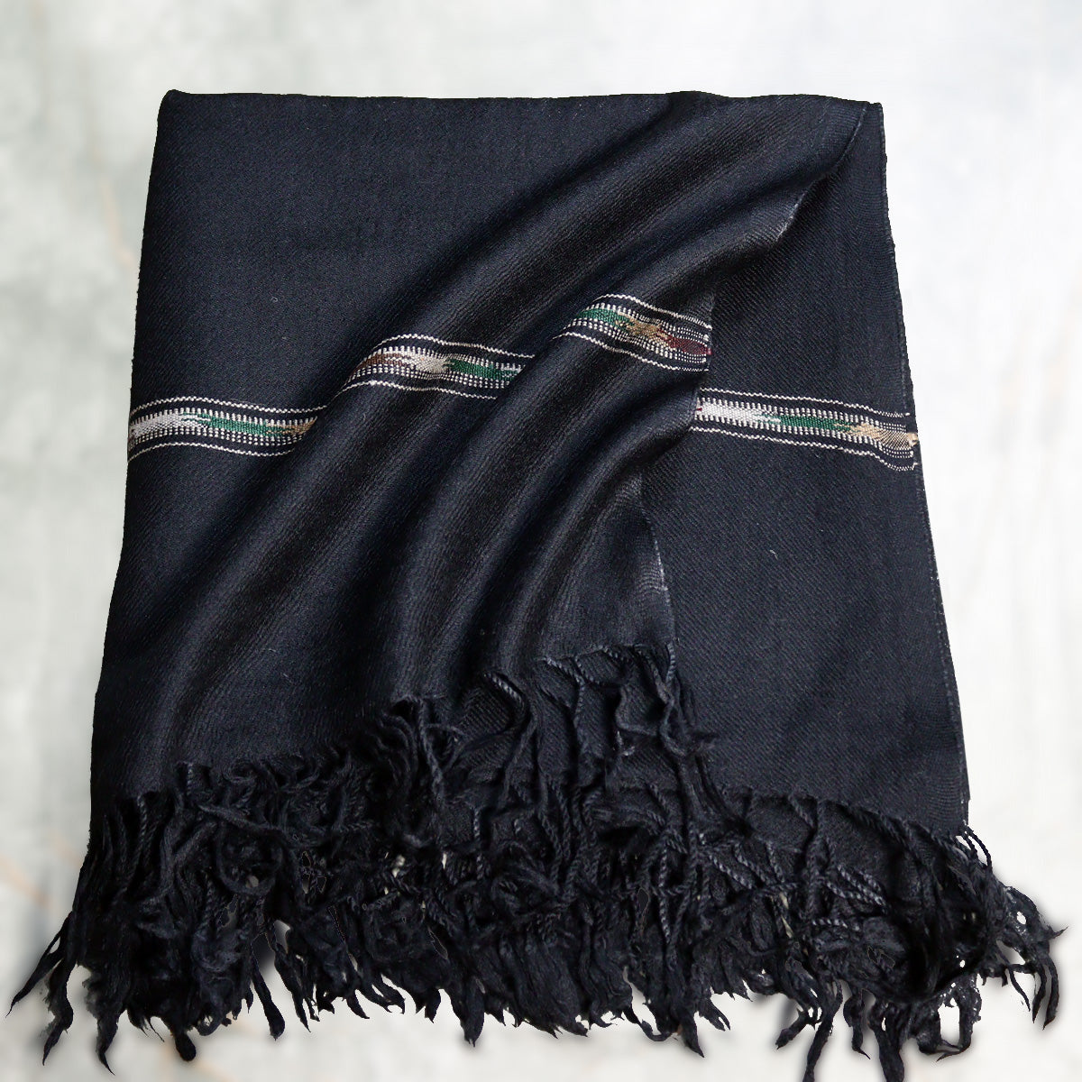 Swati Plain Jet Black Handmade Wool Shawl