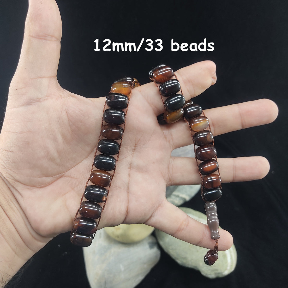 Brown Aqeeq  Stone Tasbeeh Turkish Style  12mm/33 Beads