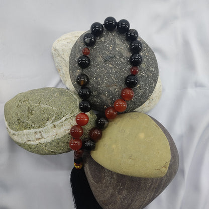 Red & Black  (Sulamaini)  Aqeeq Stone Tasbih 14 mm Size /21 Beads