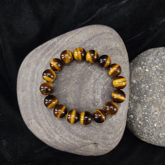 Tiger Eye  Stone Bracelet , Unisex, Free Size Fit for All( 16 Beads ,12mm size) Elastic