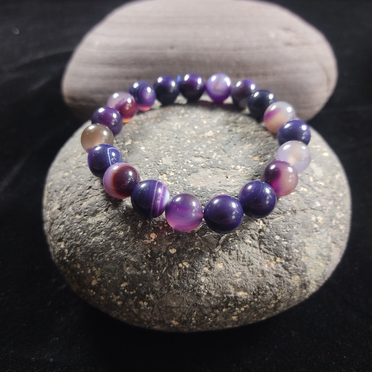 Amethyst  Bracelet  – Free Size Fit for All( 16 Beads ,10mm size) Elastic