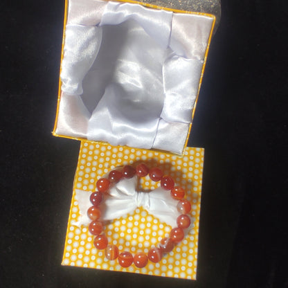 Red (Yamani)  Aqeeq Stone   Bracelet  – Free Size Fit for All( 16 Beads ,10mm size) Elastic