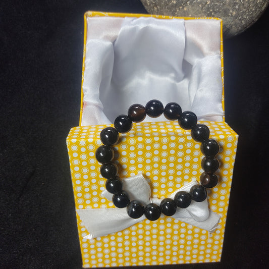 Aqeeq Stone Bracelet – Free Size Fit for All  Black Color (16 beads 10mm Size ) Elastic