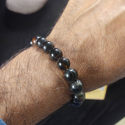 Aqeeq Stone Bracelet – Free Size Fit for All  Black Color (16 beads 10mm Size ) Elastic