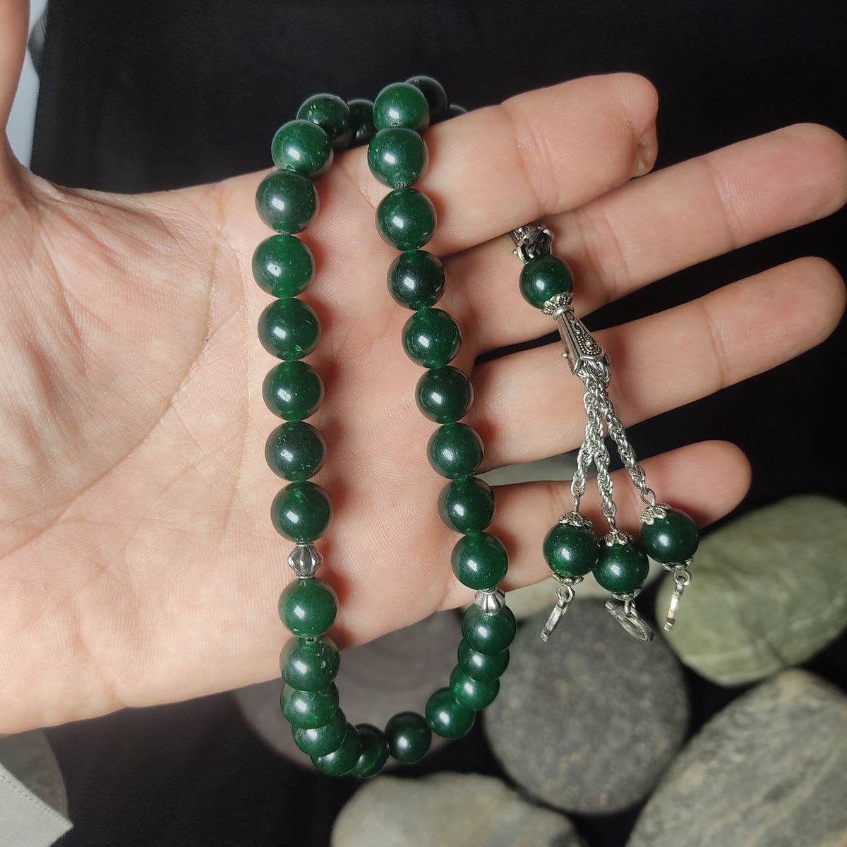 Green Aqeeq Stone  Tasbeeh 10mm 33 beads