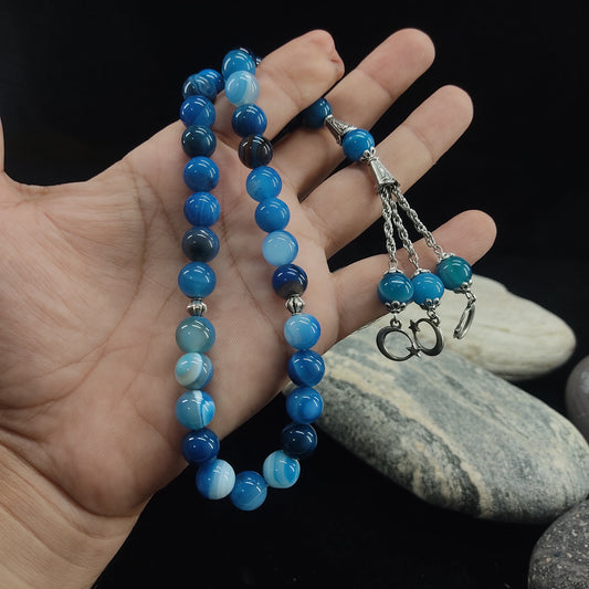 Blue  Aqeeq Tasbih 10mm/33 Beads