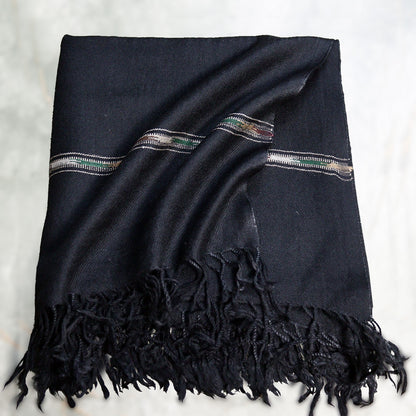 Swati Plain Jet  Black Handmade Wool Shawl