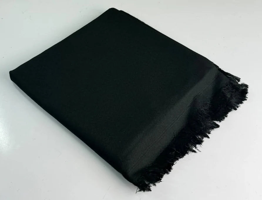 Swati Plain Jet  Black Handmade Wool Shawl