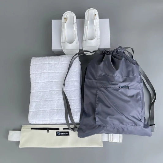 4 in 1, Hajj & Umrah Essentials –(Pure Cotton Full Towel Ihram + Ihram Slipper + Ihram Belt+ Bag)