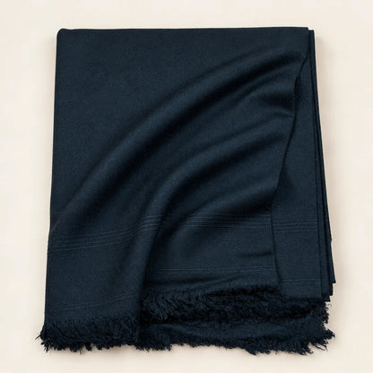 Swati Plain Jet  Black Handmade Wool Shawl