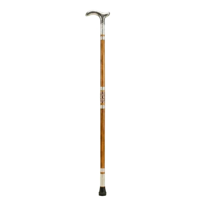 Handmade Royal Brass & Wood Walking Cane – T Vintage Brown Stick & silver Handle