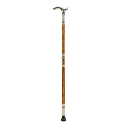 Handmade Royal Brass & Wood Walking Cane – T Vintage Brown Stick & silver Handle