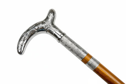 Handmade Royal Brass & Wood Walking Cane – T Vintage Brown Stick & silver Handle